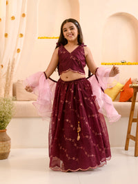 Thumbnail for Girl Embellished Thread Work Ready To Wear Lehenga Blouse With Dupatta - Mini Marvels - Distacart