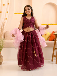 Thumbnail for Girl Embellished Thread Work Ready To Wear Lehenga Blouse With Dupatta - Mini Marvels - Distacart