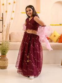 Thumbnail for Girl Embellished Thread Work Ready To Wear Lehenga Blouse With Dupatta - Mini Marvels - Distacart