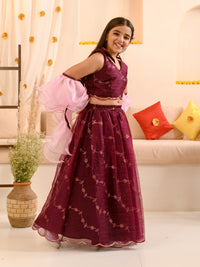 Thumbnail for Girl Embellished Thread Work Ready To Wear Lehenga Blouse With Dupatta - Mini Marvels - Distacart