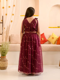 Thumbnail for Girl Embellished Thread Work Ready To Wear Lehenga Blouse With Dupatta - Mini Marvels - Distacart