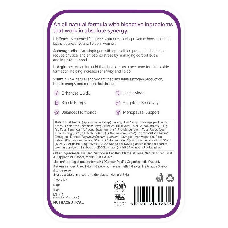 Wellbeing Nutrition Melts Into Her Desire Libifem + L-Arginine Strips - Mixed Fruit Flavor - Distacart