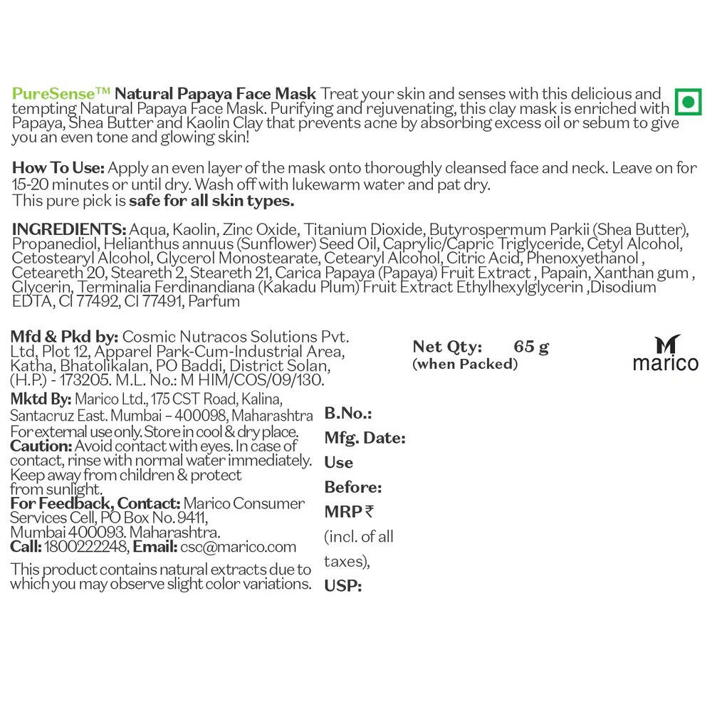 PureSense Natural Papaya Face Mask - Distacart