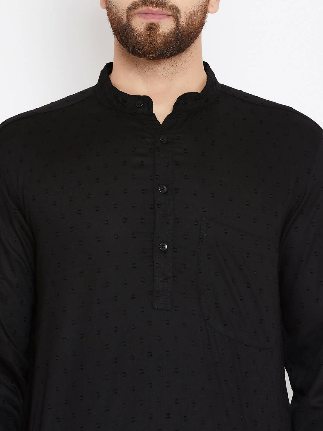Even Apparels Black Pure Cotton Band Collar Men's Kurta - Distacart