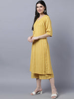 Thumbnail for Myshka Stylish Yellow Cotton 3/4 Sleeve Women's Kurta Palazzo Set - Distacart