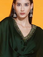 Thumbnail for Women Republic Green Georgette Hand Embellished Kaftan Style Gown - Distacart