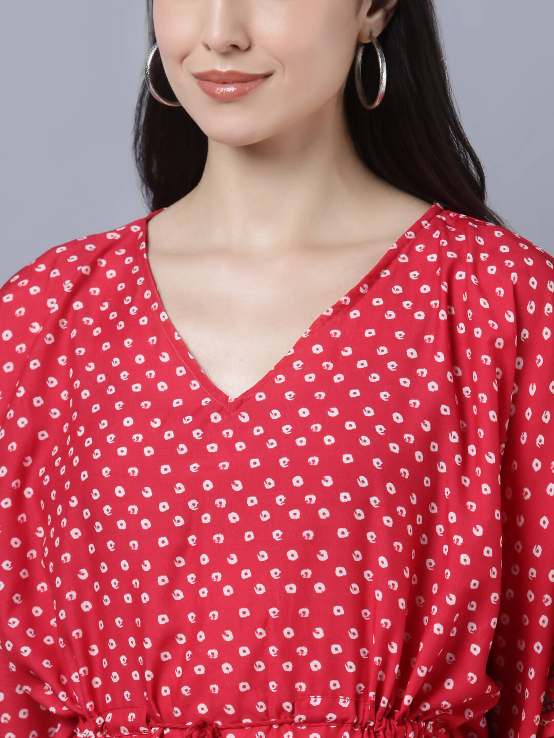 Myshka Women's Red White Ethnic Motifs Printed Kaftan Midi Dress - Distacart