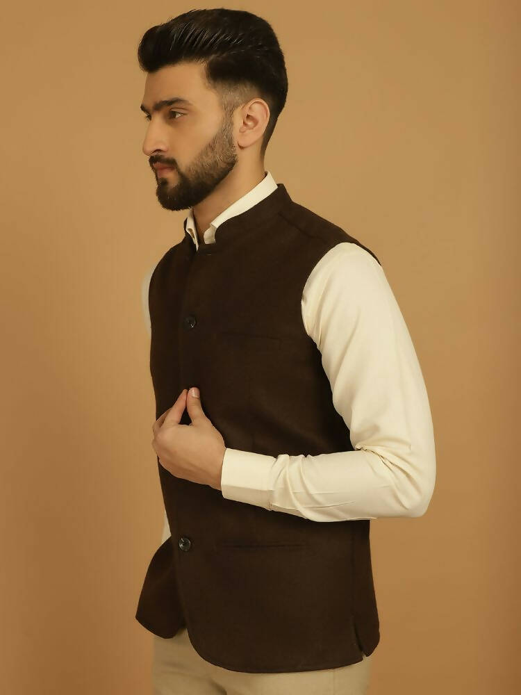 Even Apparels Pure Wool Nehru Jacket - Brown - Distacart