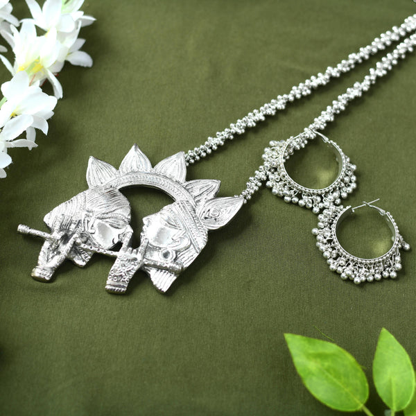 Mominos Fashion Johar Kamal Oxidised Silver-Plated Brass Finish Radha Kishan Long Necklace For Women (Silver) - Distacart