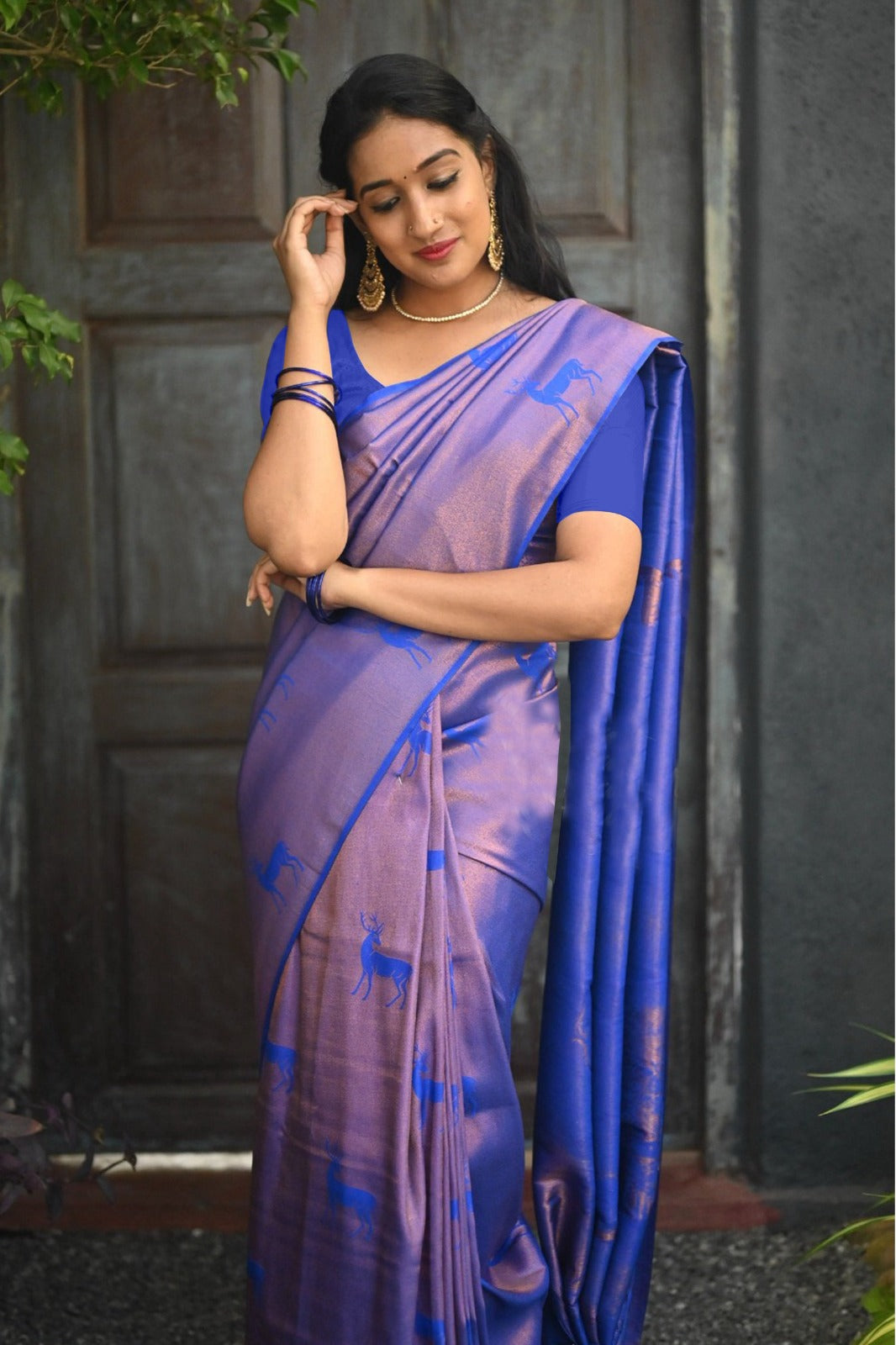 Vamika Weaving Banarasi Jacquard blue Kanjivaram Saree - Distacart