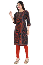 Thumbnail for Snehal Creations Elegant Black Designer Digital Print Cotton Slub Fabric Long Kurti Tunic - Distacart