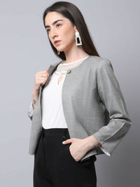 Thumbnail for Even Apparels Grey Polywool Open Front Statement Women's Jacket (BF662) - Distacart