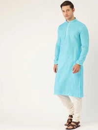 Thumbnail for Manyavar Men Blue & White Design Kurta with Churidar - Distacart