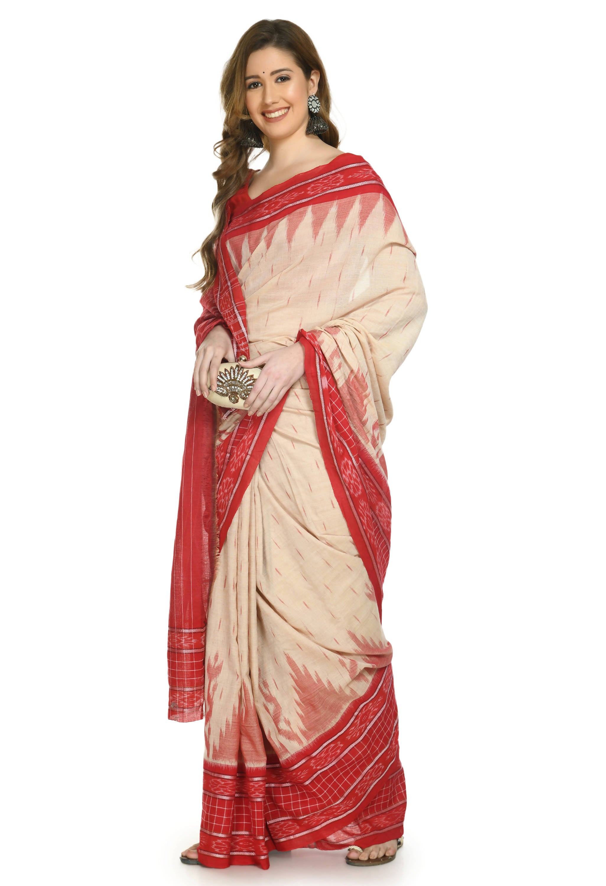 Vamika Sambalpuri Ikat Cotton Scot Dali Tasrite & Red Saree - Distacart