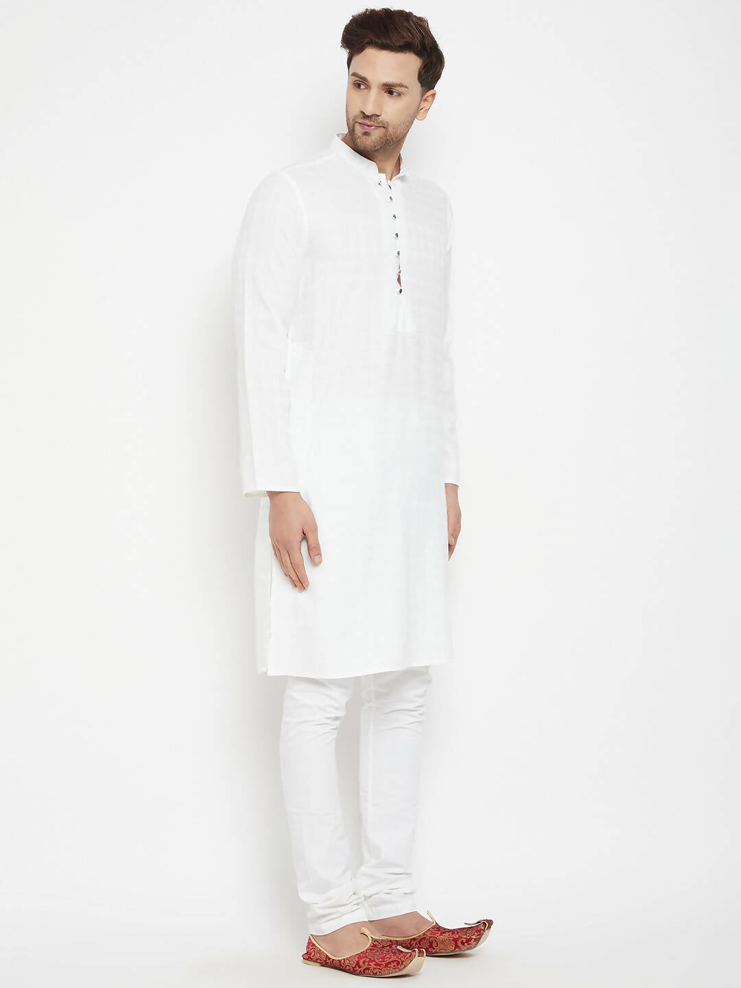 Even Apparels White Viscose Long Men's Kurta With Band Collar - Distacart