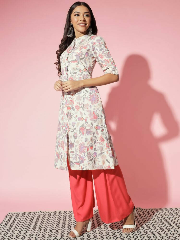 Myshka Women Multi Floral Cotton A-Line Round Neck Kurtas - Distacart
