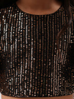 Thumbnail for Lil Drama Paris Nights Girls Peach Sequin Choli Printed Lehanga - Distacart