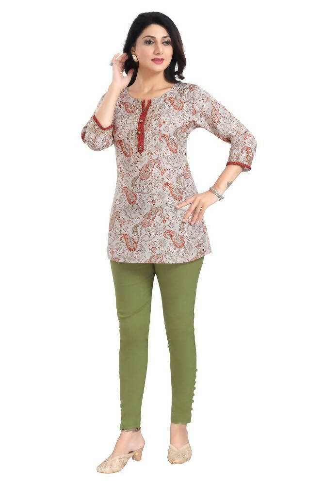 Snehal Creations Charming Cream Rayon Short Kurti Tunic Top - Distacart
