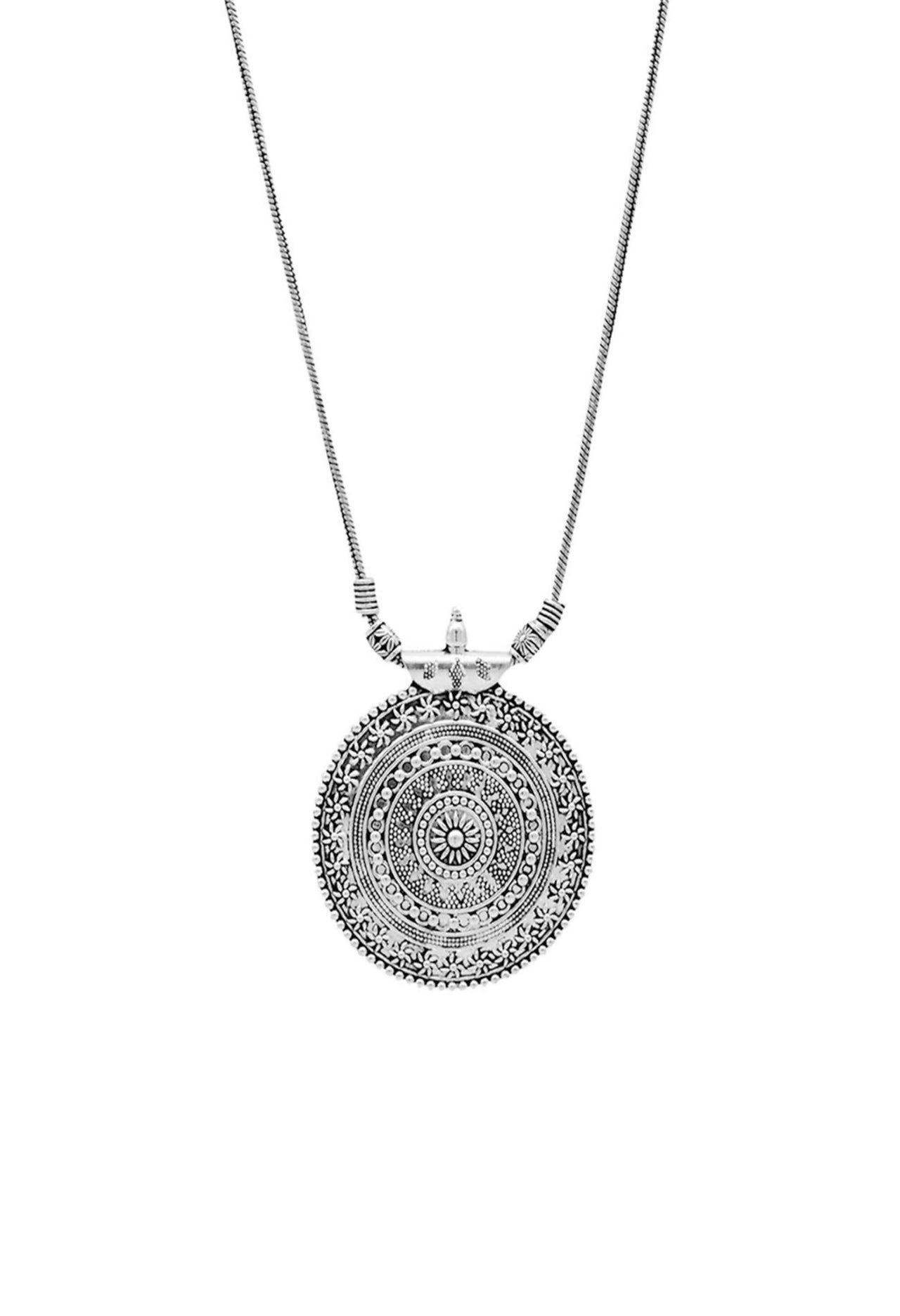 Mominos Fashion Johar Kamal Oxidised Silver-Plated Long Chain with Pendant & Studs For Women - Distacart