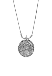 Thumbnail for Mominos Fashion Johar Kamal Oxidised Silver-Plated Long Chain with Pendant & Studs For Women - Distacart