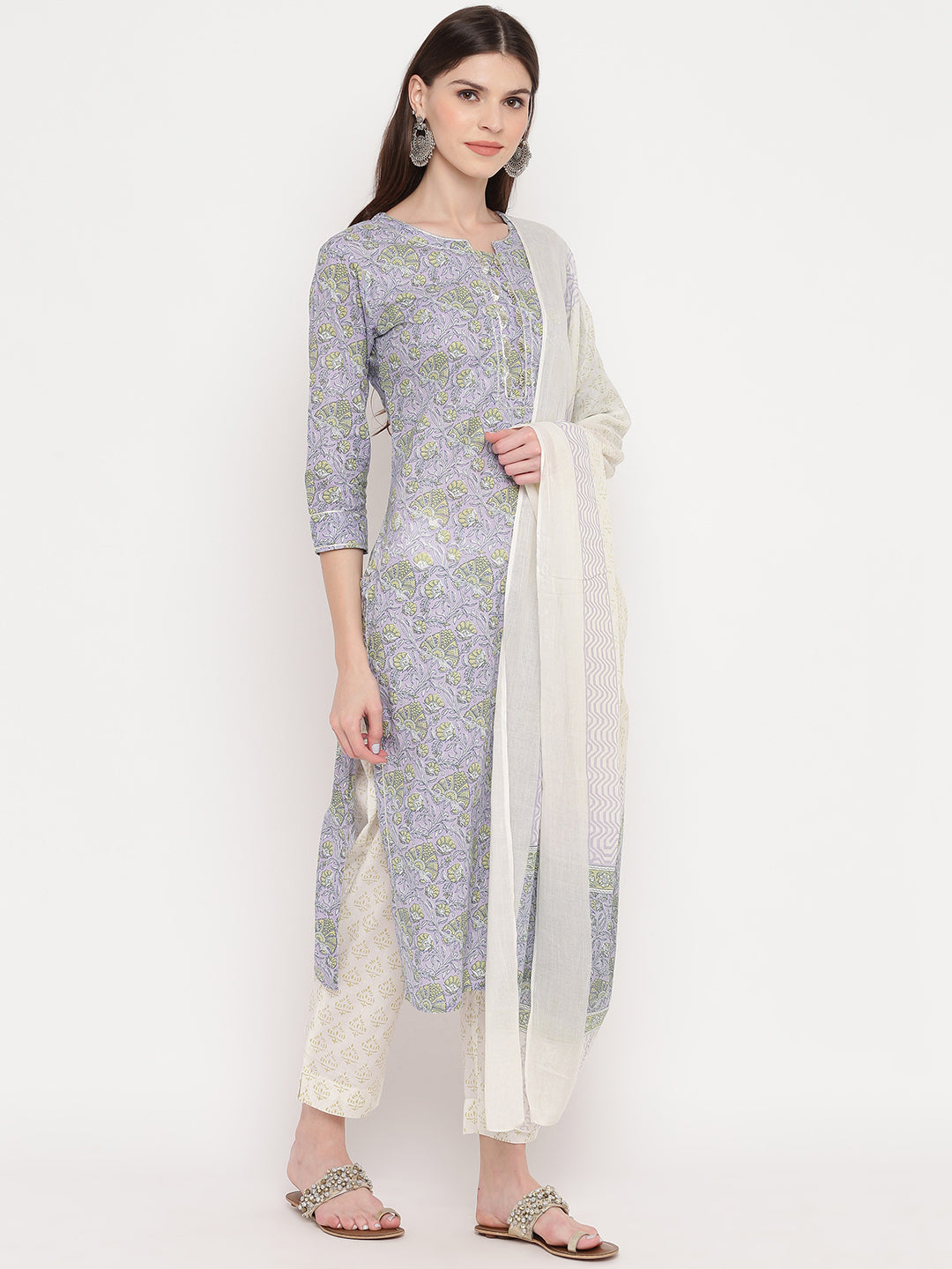 NOZ2TOZ Women's Purple Printed Kurta With Palazzo & Dupatta Set (Set of 3) - Distacart