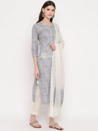 Thumbnail for NOZ2TOZ Women's Purple Printed Kurta With Palazzo & Dupatta Set (Set of 3) - Distacart