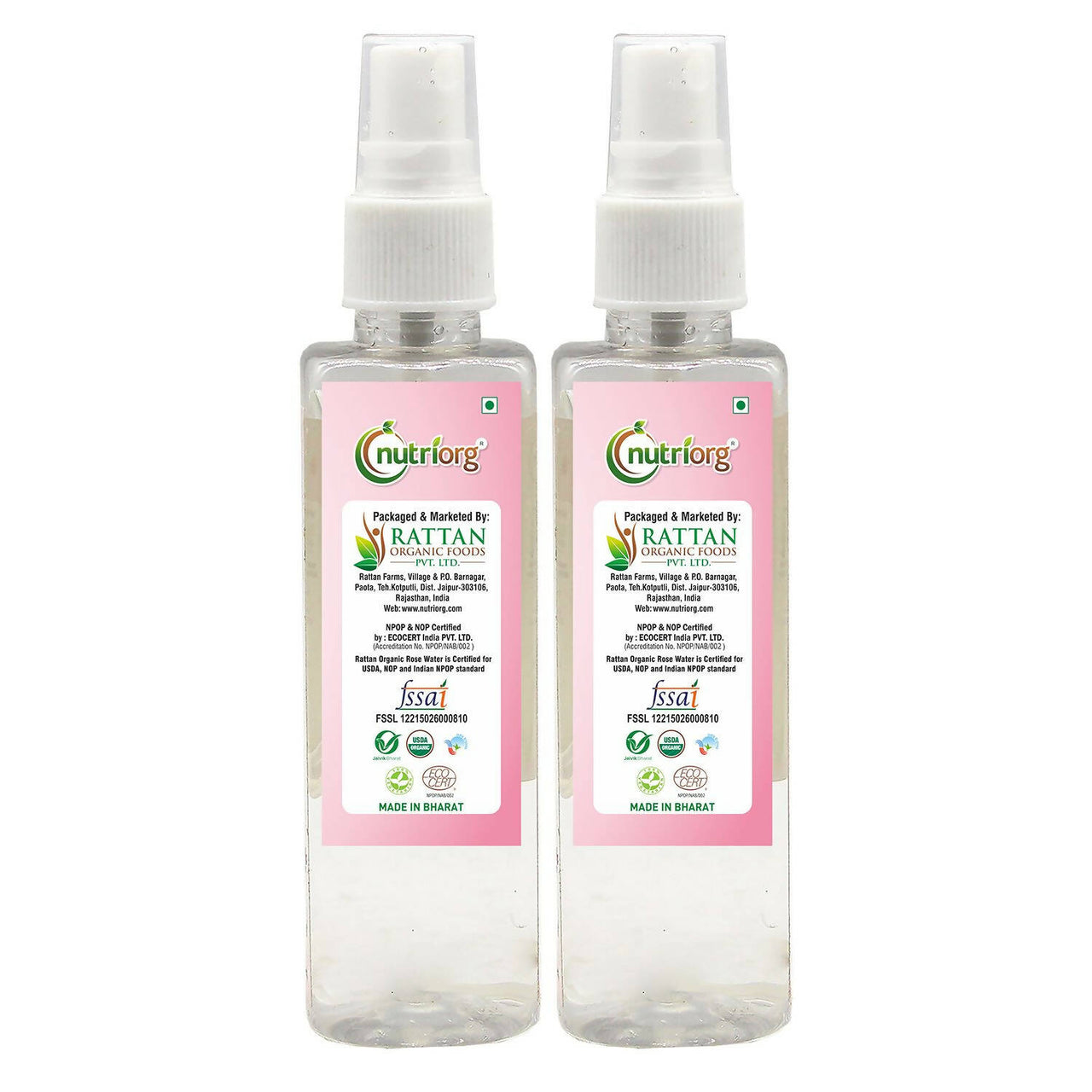 Nutriorg Certified Organic Rose Water - Distacart