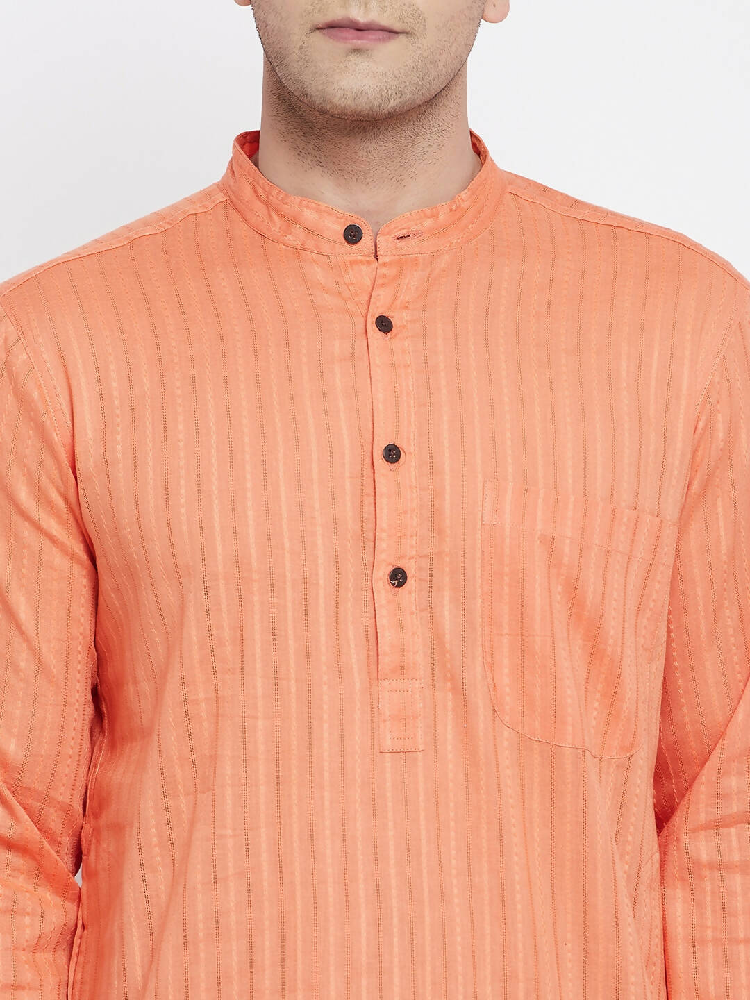 Even Apparels Orange Color Pure Cotton Men's Kurta With Band Collar - Distacart