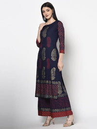 Thumbnail for Aniyah Rayon Navy Blue Color Block Print Straight kurta (AN-180K)