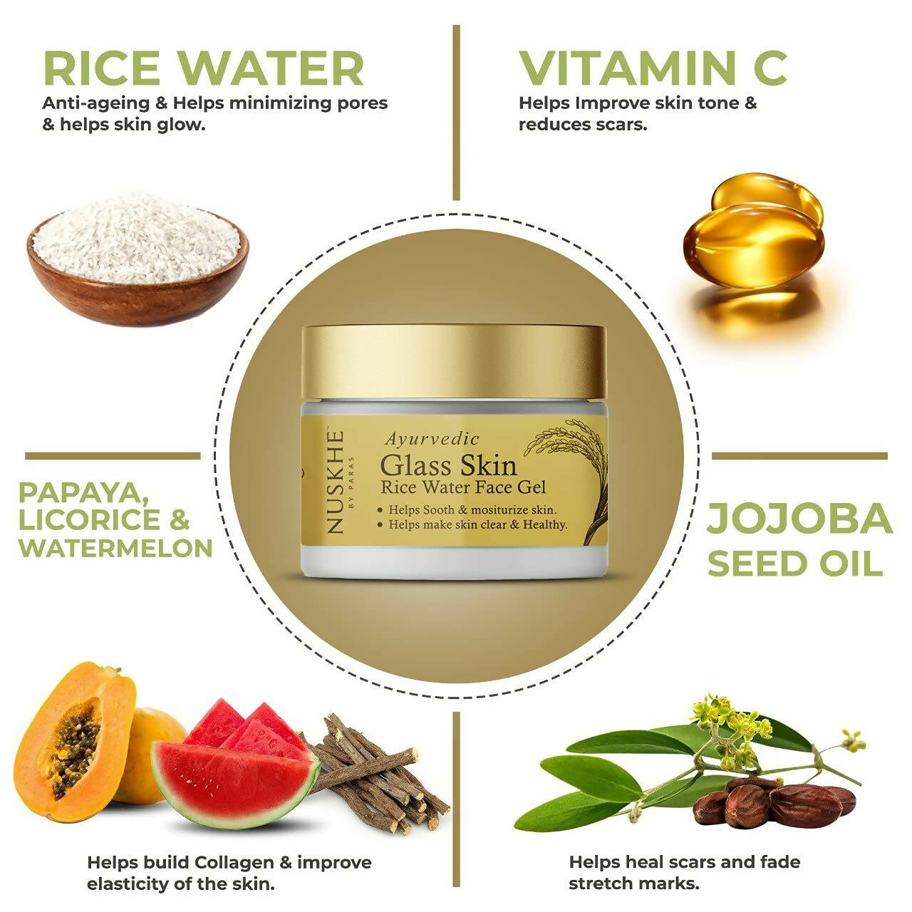 Nuskhe By Paras Ayurvedic Glass Skin Rice Water Face Gel - Distacart