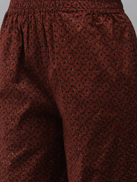 Thumbnail for Yufta Women Black & Rust Brown Ethnic Motifs Printed Kantha Work Pure Cotton Kurta Set