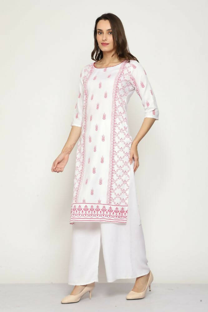 Maai Rayon Hand Printed Kurta Off-White - Distacart