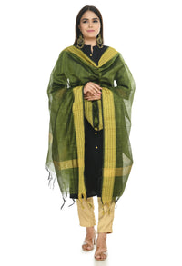 Thumbnail for Mominos Fashion Moeza Handloom Cotton Mehndi Green Dupatta - Distacart