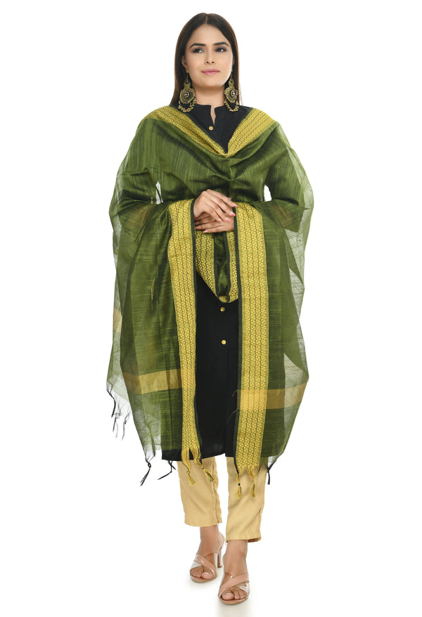 Mominos Fashion Moeza Handloom Cotton Mehndi Green Dupatta - Distacart