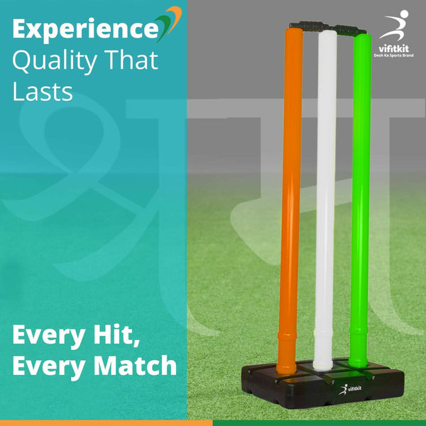 Vifitkit Cricket Stumps with Stand & Bails (Tricolour) - Distacart