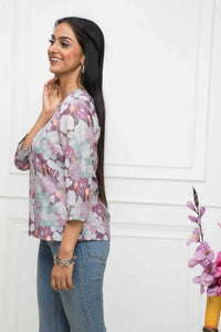 Thumbnail for Myshka Women Multi-Floral V-Neck Regular Sleeves Viscose Rayon Top - Distacart