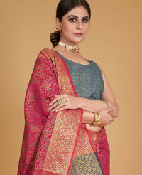 Thumbnail for Pink Silk Woven Design Saree With Unstitched Blouse Piece - Akshita - Distacart