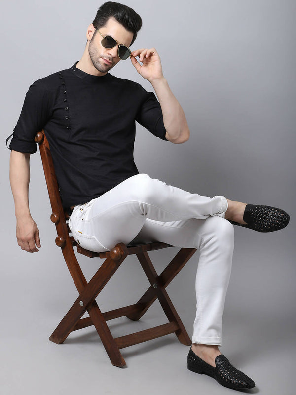 Even Apparels Black Pure Cotton Kurta With Side Placket - Distacart