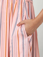 Thumbnail for Manet Three Fourth Maternity Dress Strip Print With Concealed Zipper Nursing Access - Pink - Distacart