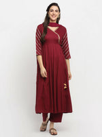 Thumbnail for Rudra Bazaar Wine Angrakha Style Flared Anarkali Kurta with Pyjamas & Dupatta - Distacart