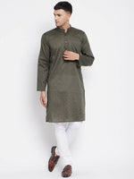 Thumbnail for Even Apparels Green Men's Pure Cotton Kurta With Band Collar - Distacart
