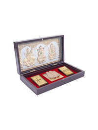 Thumbnail for Golden Peacock 24 KT Gold Plated Laxmi, Ganesha, Saraswati Pooja Box - Distacart