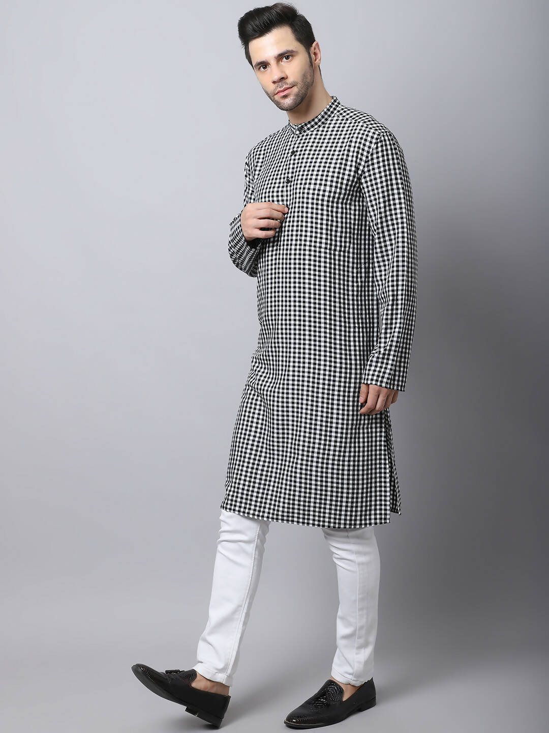 Even Apparels Multi Pure Cotton Men's Kurta With Band Collar - Distacart