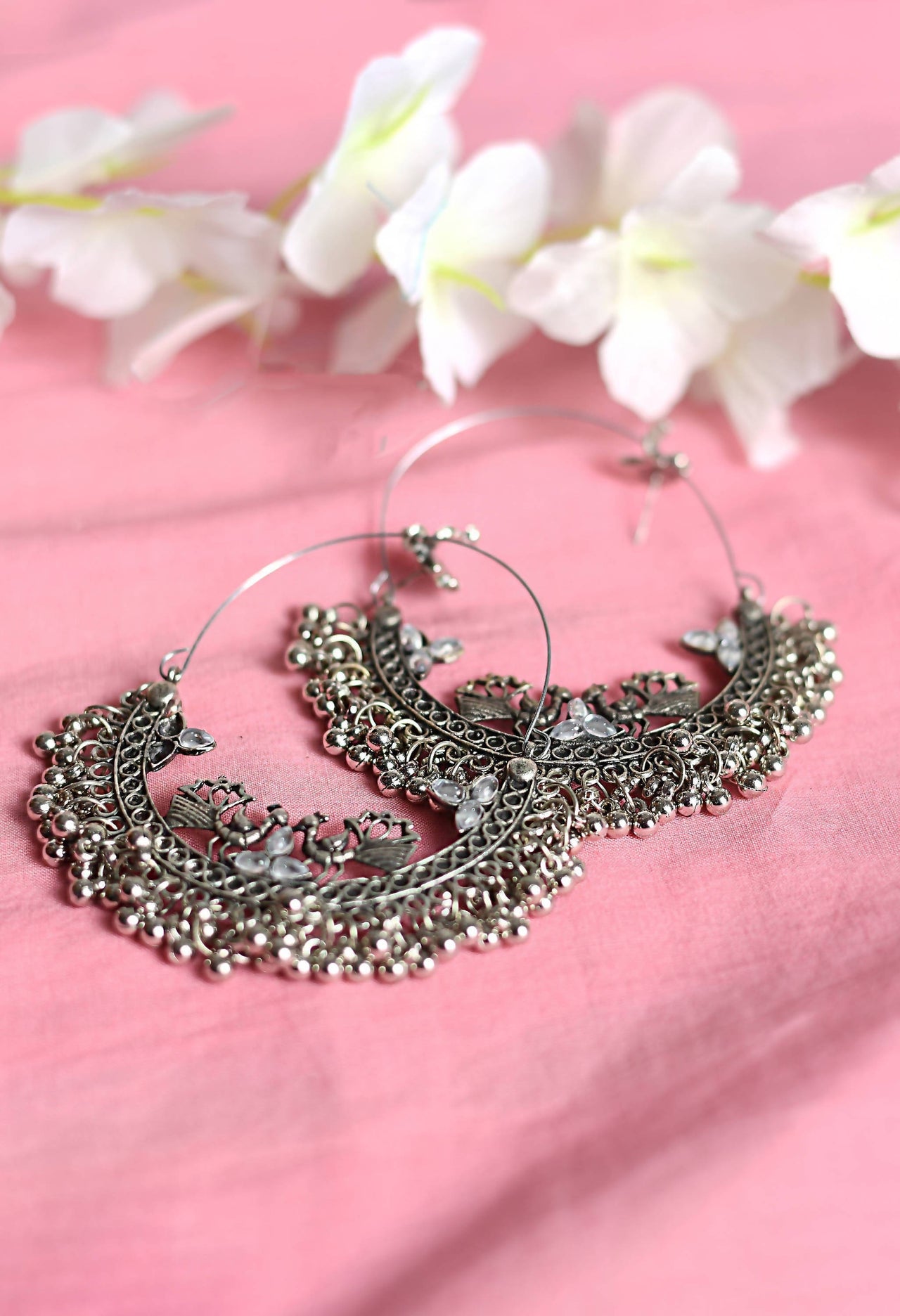 Mominos Fashion Johar Kamal Silver Peacock Design Chandbali Earrings - Distacart