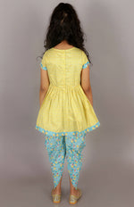 Thumbnail for Lil Drama Folklore Girls Yellow Kurta With Dhoti Set - Distacart