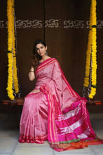 Thumbnail for Very Much Indian Handloom Cotton Viscose Ilkal Saree - Baby Pink - Distacart