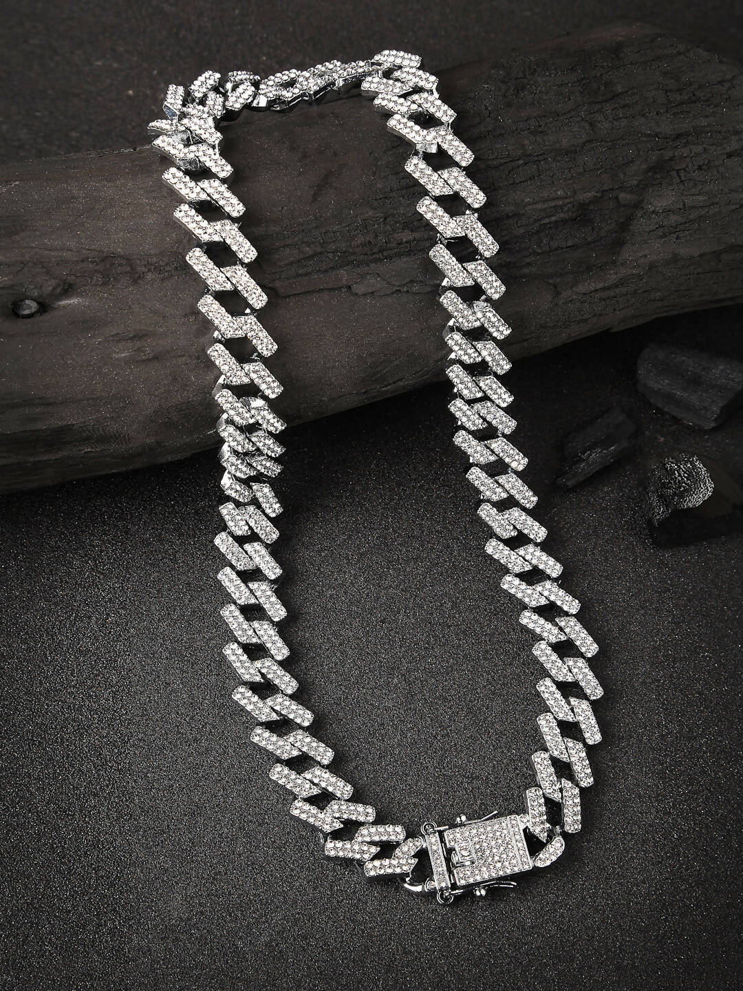 NVR Men Silver-Plated Stainless Steel American Diamond Chain - Distacart