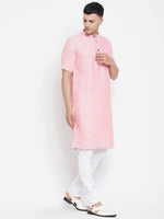 Thumbnail for Even Apparels Pink Pure Cotton Men's H/S Kurta With Band Collar - Distacart