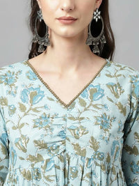 Thumbnail for FIORRA Women's Sky Blue Pure Cotton Flared Kurta Set - Distacart