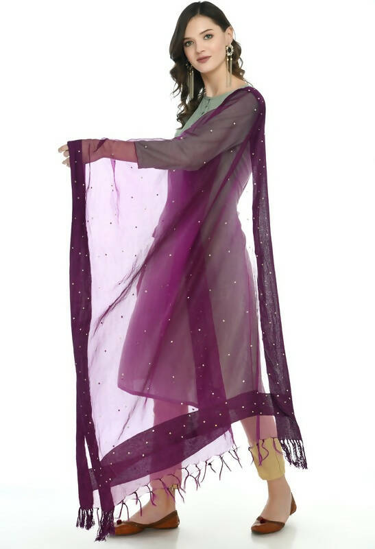 Mominos Fashion Moeza Organza Stone Work Purple Dupatta - Distacart